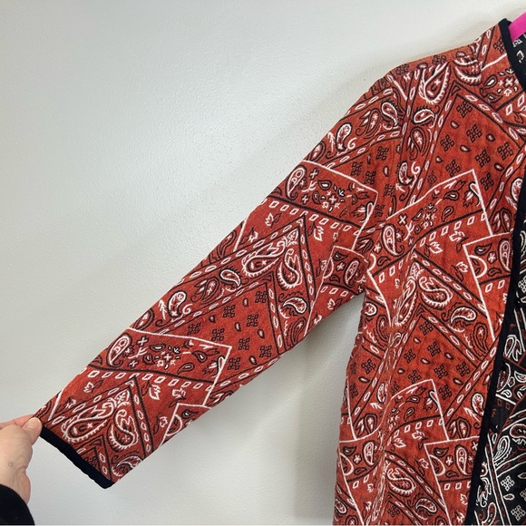Womens M/L Reversible Red Black Paisley Bandanna Jacket Boho Western Button Up - Picture 6 of 16